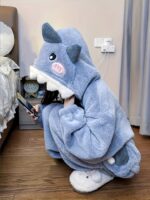 Fleece Shark Onesie For Women Long Sleeve Zippered Festive Adult Costume - 6