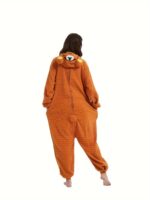 Cute Cartoon Bear Womens Hooded Jumpsuit Fuzzy Long Sleeve Sleepwear Pajamas - 2
