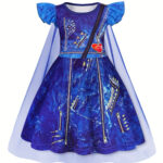 Punk Princess Denim Print Aline Dress With Removable Mesh Cape