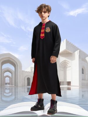2pcs Boys Magic College Costume Set Hooded Cloak Tie - 2