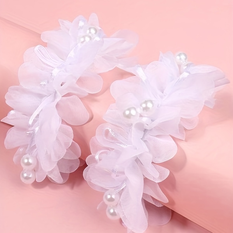 2pack Toddler Girls Faux Pearl Flower Hair Ties Comfortable Adjustable - 27