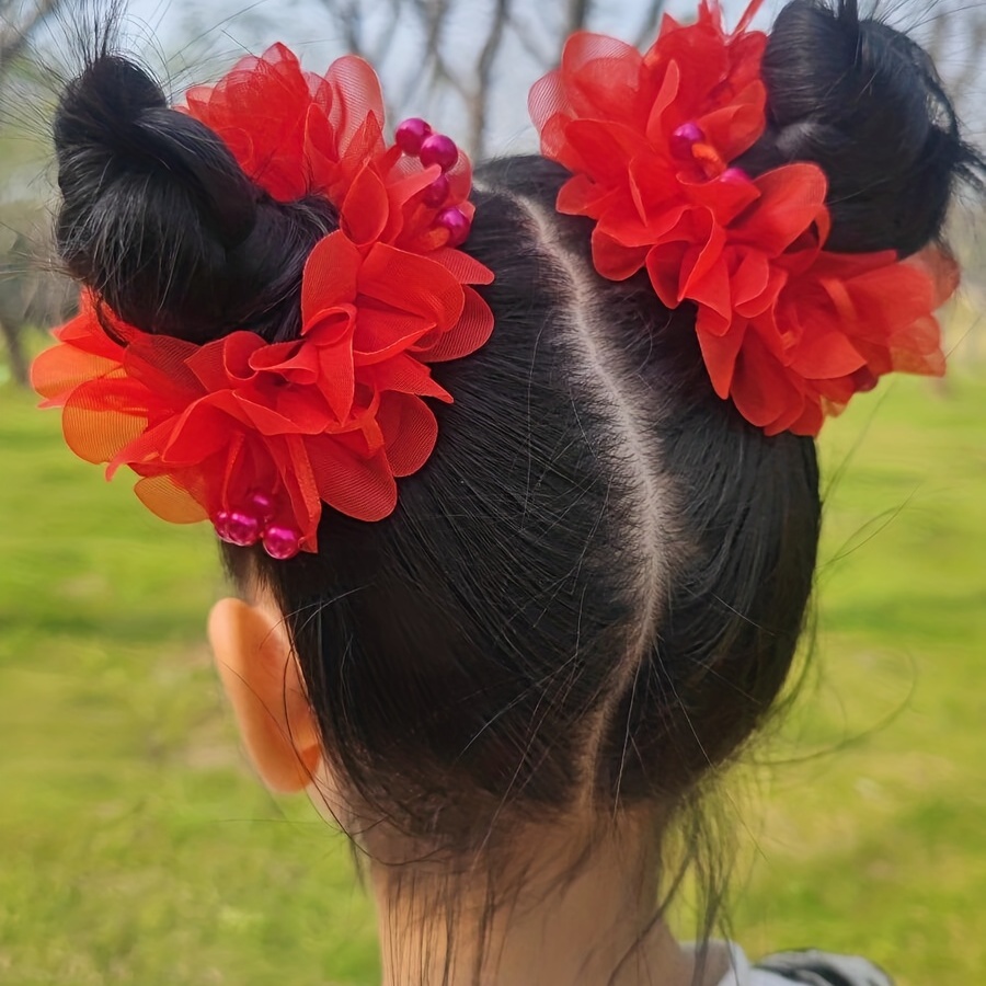 2pack Toddler Girls Faux Pearl Flower Hair Ties Comfortable Adjustable - 31