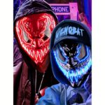 Venobat Led Light Up Halloween Mask Spooky Neon Glow Costume Accessory