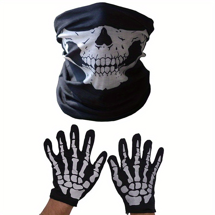 Halloween Skeleton Gloves Mask Set Punk Style Cosplay Accessories - 13