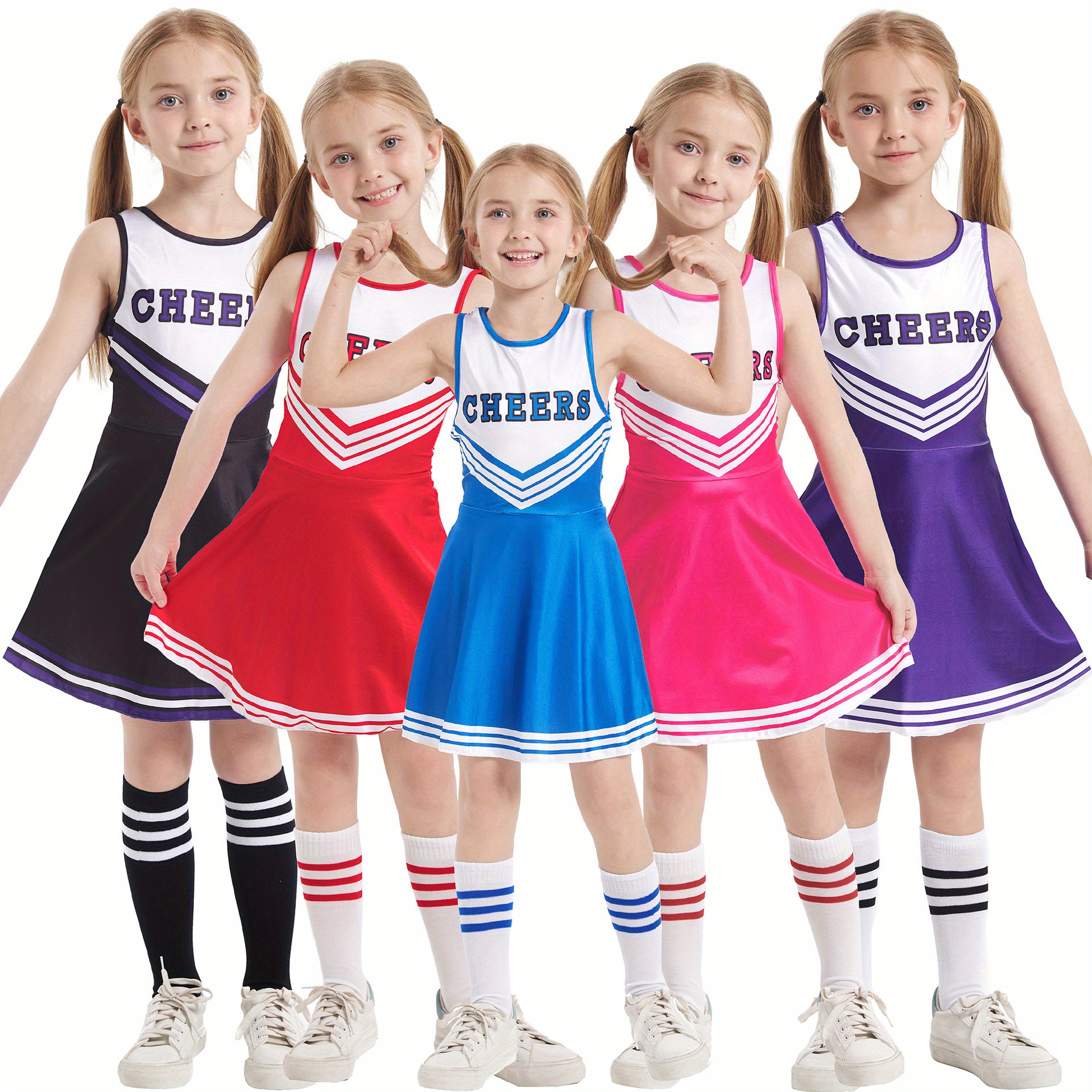 Girls Vibrant Cheerleader Dress Comfortable Sleeveless Athletic Game Day Uniform - 12