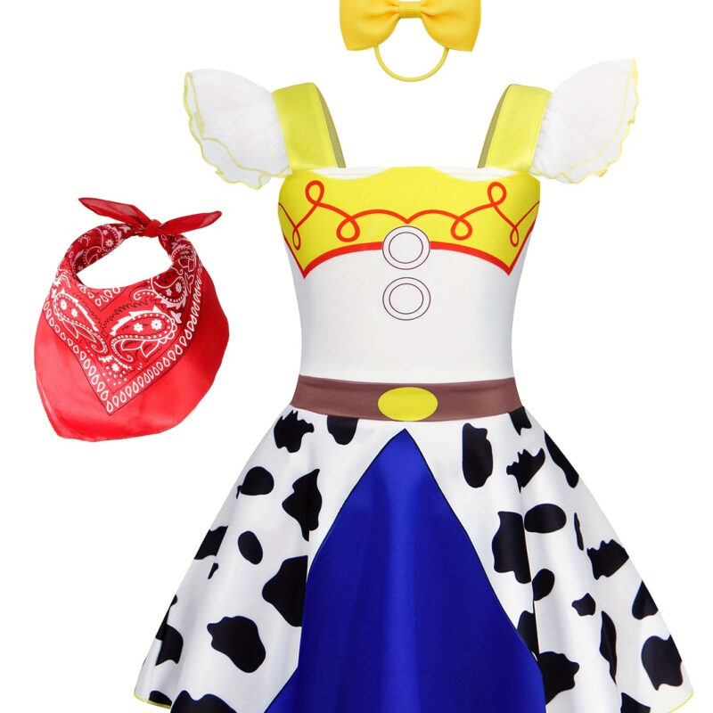 Girls Cowgirl Dress Accessories Halloween Party Costume Cow Pattern Outfit