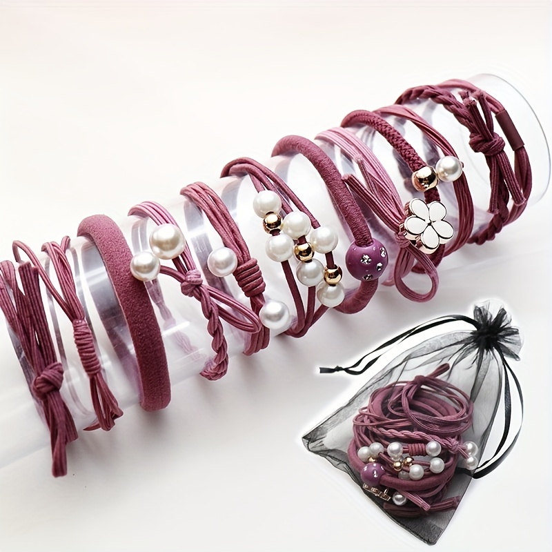 Fairythemed Pearl Hair Ties 12pcs Elastic Elegant Trendy Accessories For Girls - 26