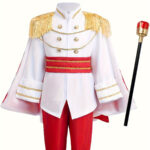 5pcs Luxury Prince Costume Set Velvet Cape Crown Scepter Redwhite