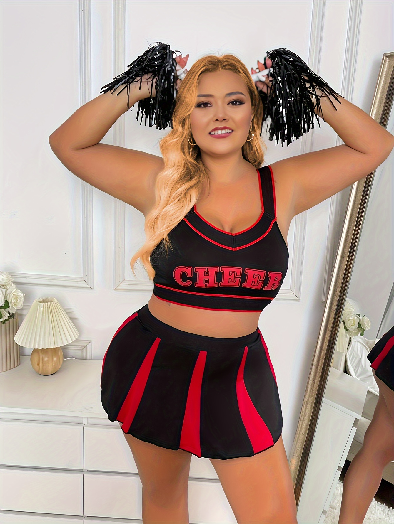 Plus Size Cheerleader Costume Curvy Womens Party Performance Outfit - 2