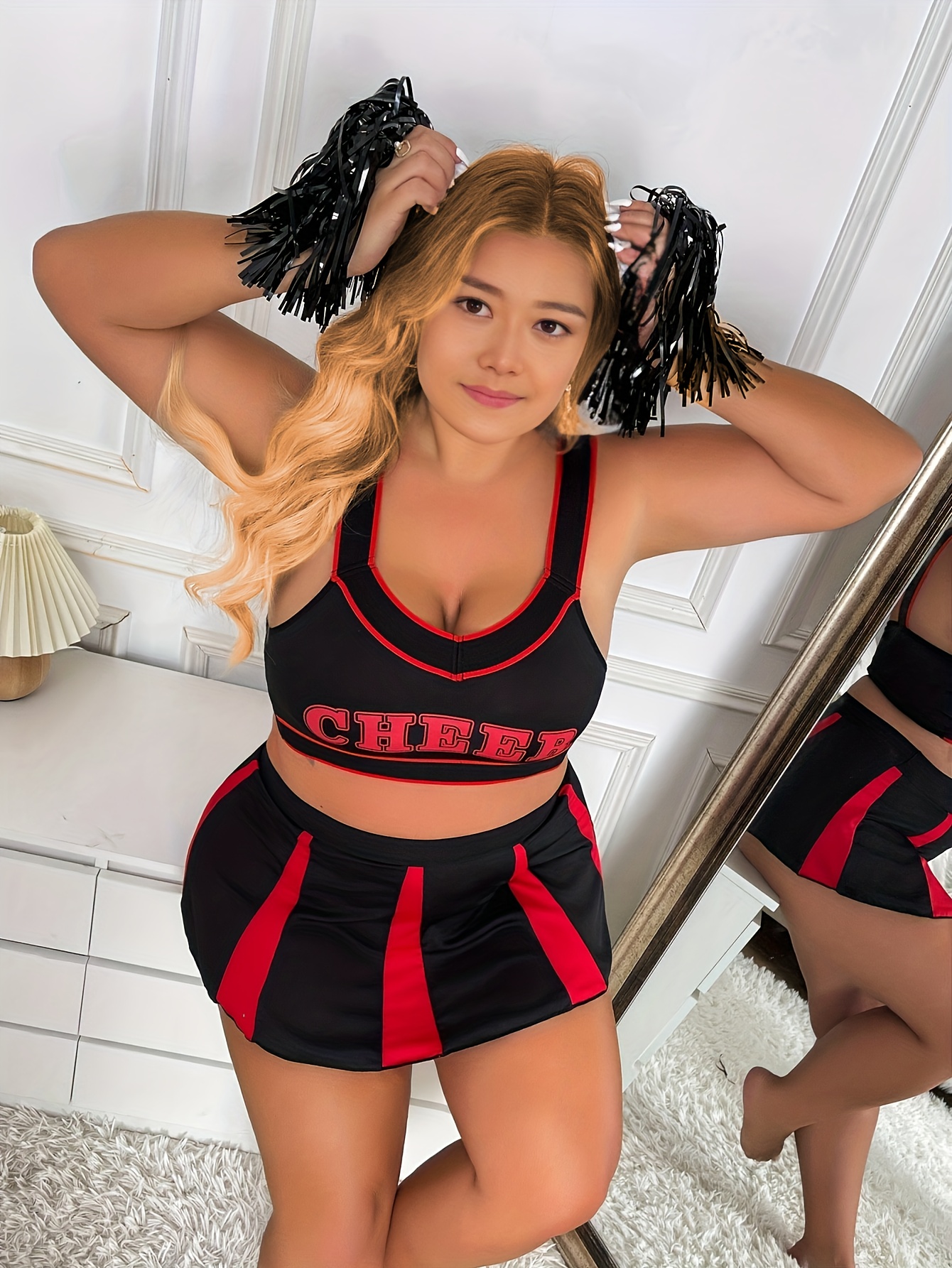 Plus Size Cheerleader Costume Curvy Womens Party Performance Outfit - 3