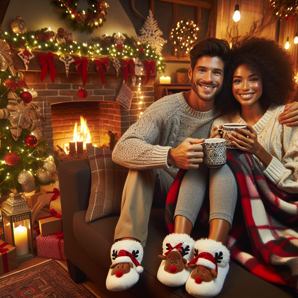 Experience Cozy Holiday Slippers for Couples with Santa Reindeer Design  