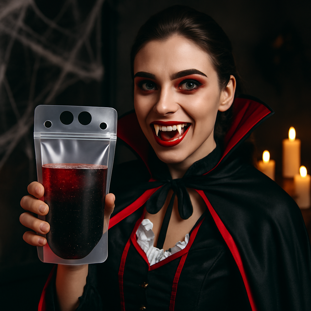 Transform Your Cosplay with a Transparent Blood Bag Drink Pouch Transform Your Cosplay with a Transparent Blood Bag Drink Pouch